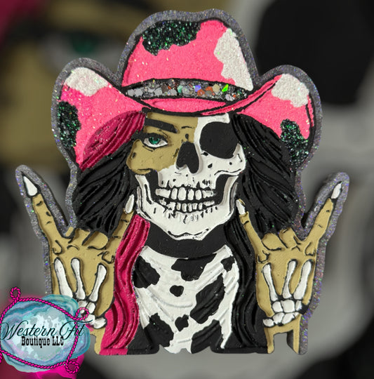 Cowprint skelly girl car freshie