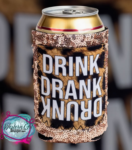 Drink Drank Drunk Sequin Can Cooler