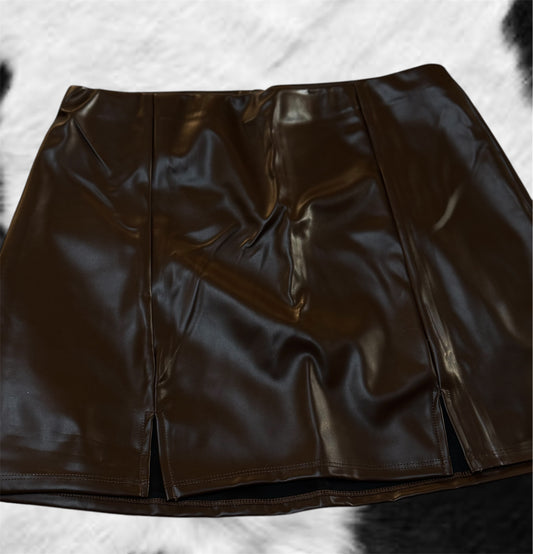 Faux Leather High Waist Double Slit Mini Skirt