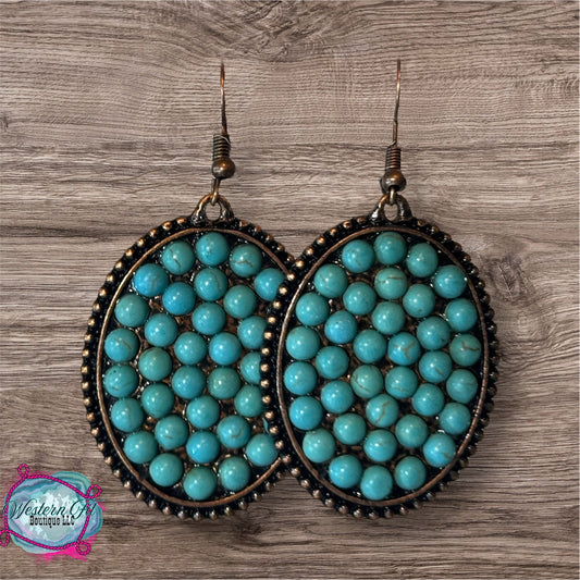 Bumpily Bamboozled Bronze Earrings with A Turquoise Pendant